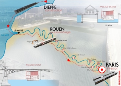 parcours sur la Seine de l'hôtel flottant en modulaire