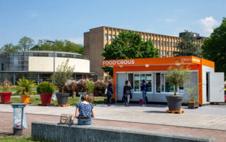kiosque restauration rapide sur campus, module préfabriqué équipé