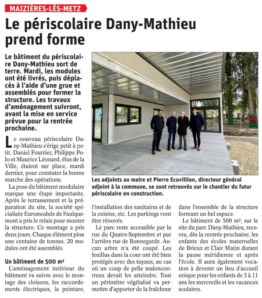article du Républicain Lorrain, périscolaire en modulaire - avril 2023